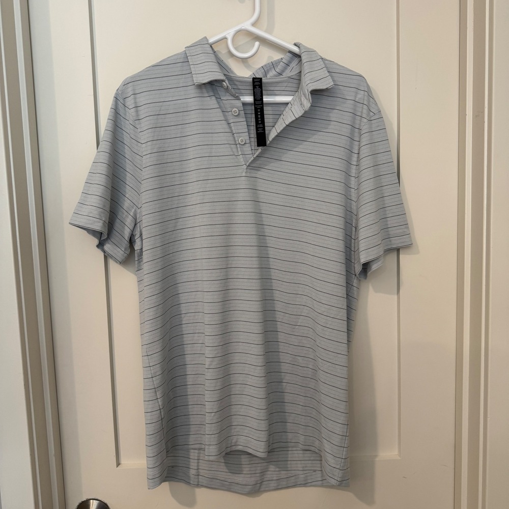 Lululemon Evolution Polo Shirt Mens Large Grey Striped Short Sleeve LM3DJ4S